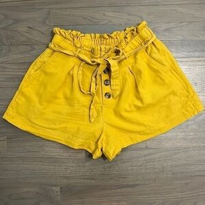 American Eagle Women’s Mustard Yellow High Rise Paperbag Tie Shorts. Medium.